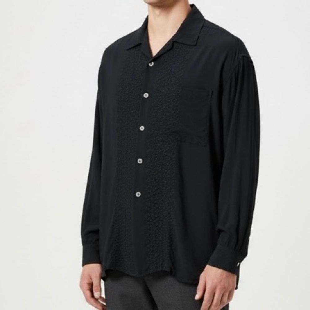 Vintage Guess By Georges Marciano Men's Black Button-Up Shirt Textured Panel XL
